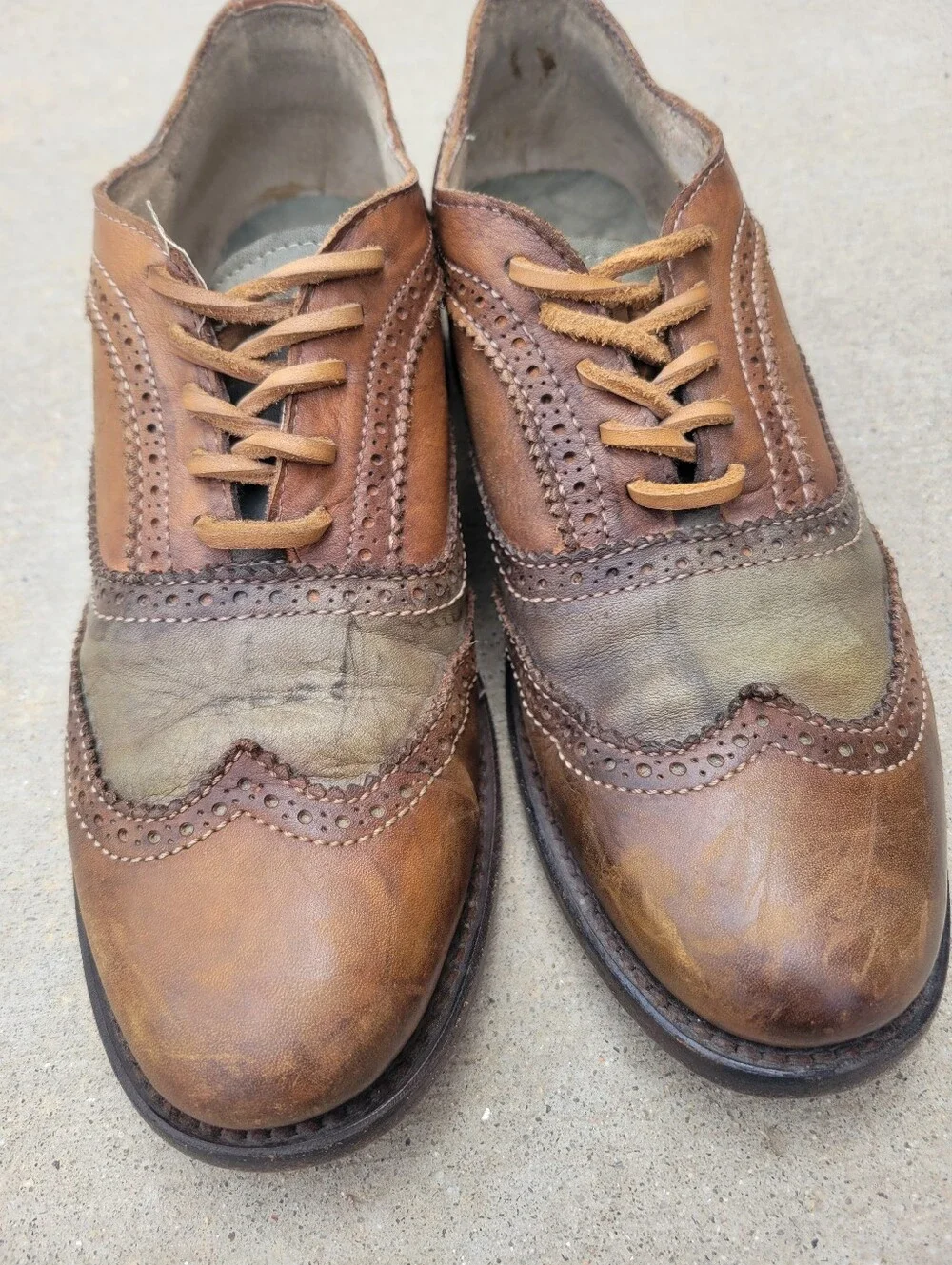 Freebird King Brown & Green Leather Oxford Wingtip Lace Up Shoes Mens 9